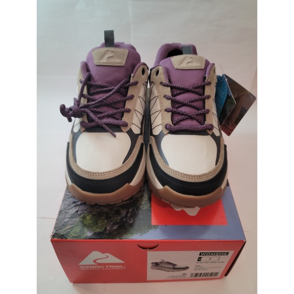 Ozark Trail Shoes - Ozark Trail Hiking Shoes Womens 7 Waterproof Low Top Beige Purple WMOT25GX001